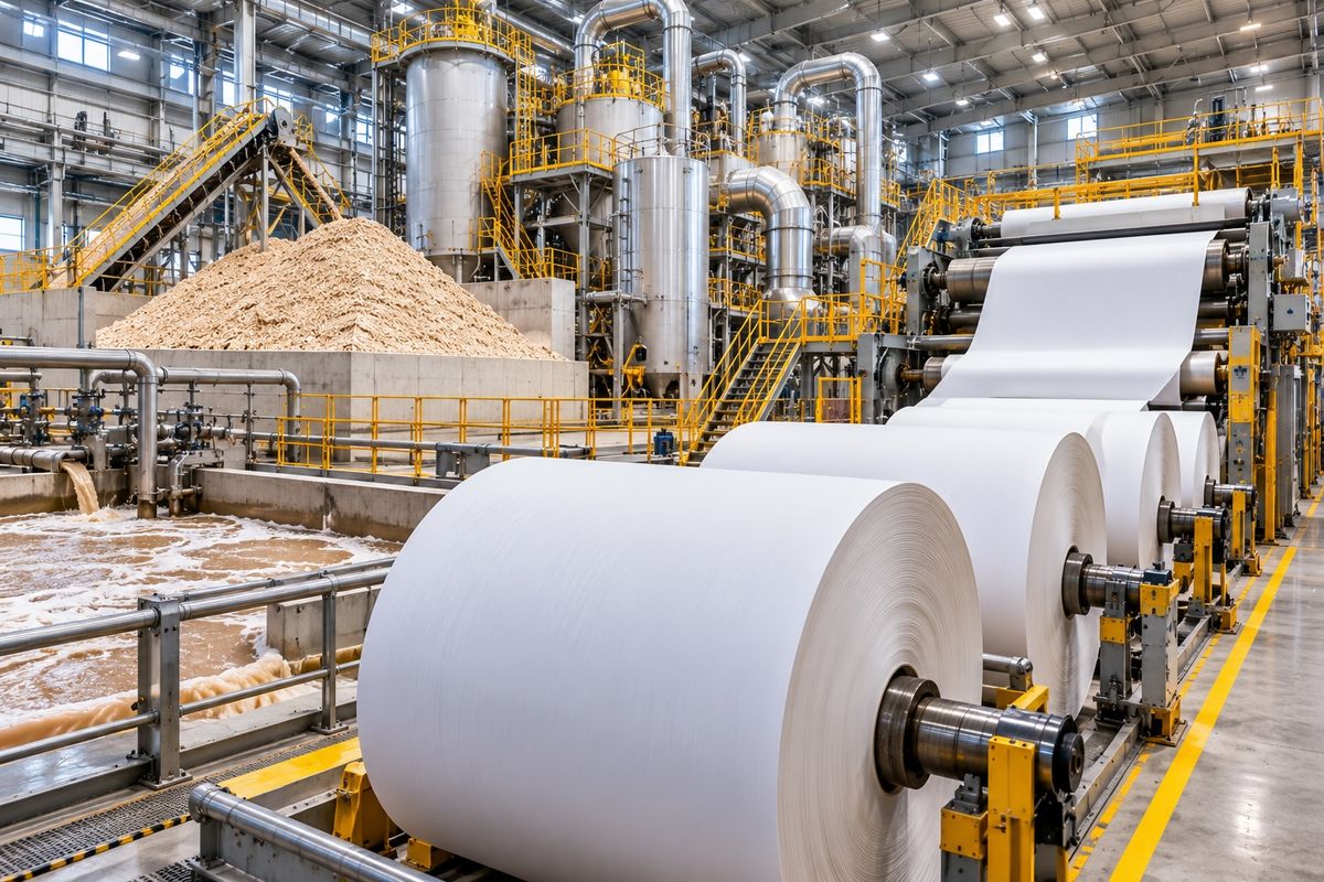 Paper reels in a pulp mill